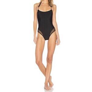 Chromat Coastal One Piece Swimsuit Mesh Metal Clasp Halter Black‎ Size XS NEW